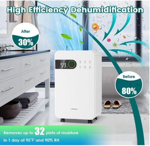 Portable Dehumidifier 15L/Day 2.3L Water Tank for Rooms up to 10-15㎡