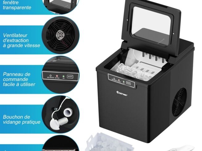 Ice Cube Machine Maker 12KG/24H Portable 9 Ice Cubes /8 Min with 1.85L Tank LCD Display