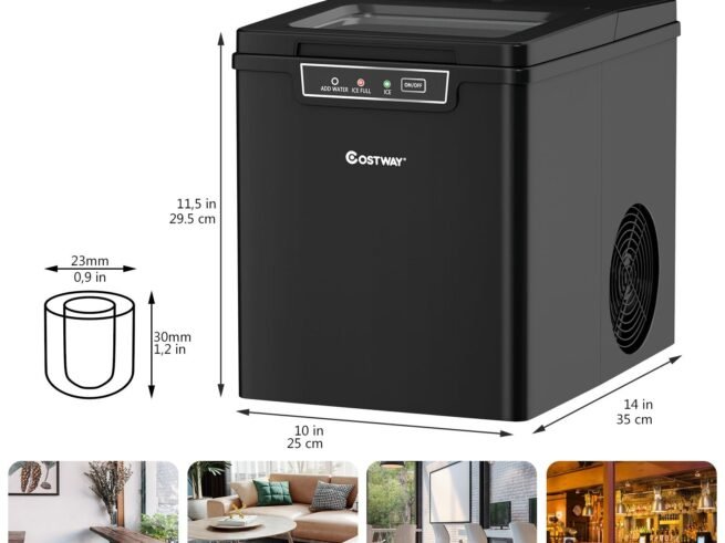 Ice Cube Machine Maker 12KG/24H Portable 9 Ice Cubes /8 Min with 1.85L Tank LCD Display