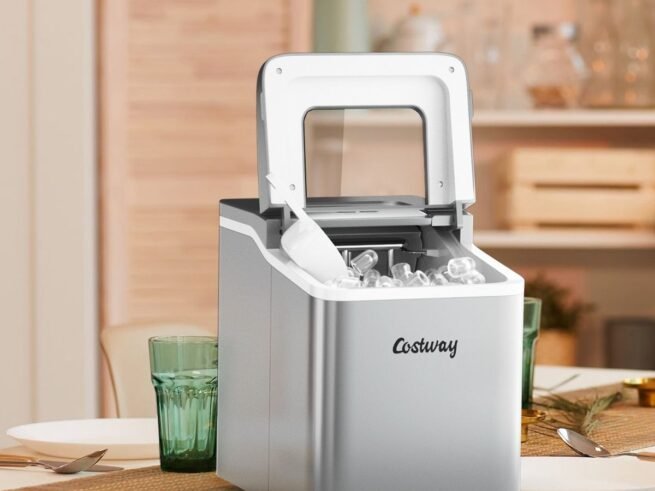 Ice Cube Maker Machine 12KG/24H Portable 9 Ice Cubes per 8 Min with 1.6L Tank LCD Display