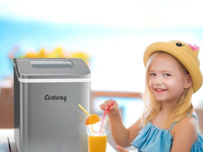 Ice Cube Maker Machine 12KG/24H Portable 9 Ice Cubes per 8 Min with 1.6L Tank LCD Display