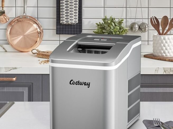 Ice Cube Maker Machine 12KG/24H Portable 9 Ice Cubes per 8 Min with 1.6L Tank LCD Display