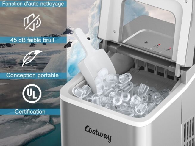 Ice Cube Maker Machine 12KG/24H Portable 9 Ice Cubes per 8 Min with 1.6L Tank LCD Display