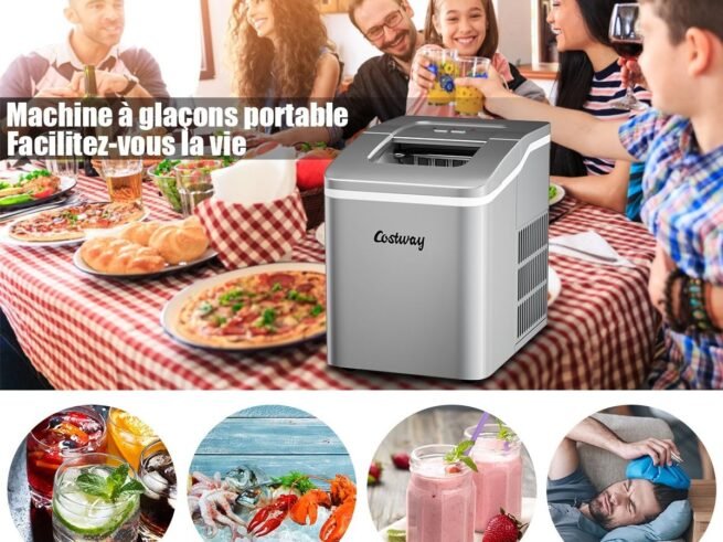 Ice Cube Maker Machine 12KG/24H Portable 9 Ice Cubes per 8 Min with 1.6L Tank LCD Display