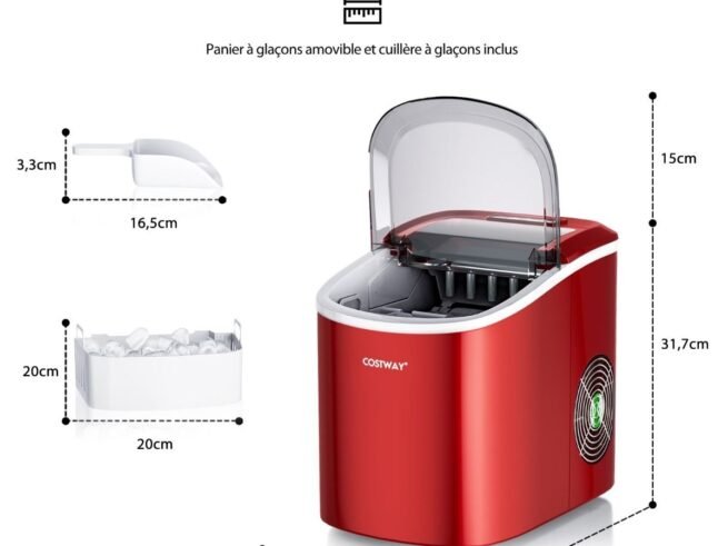 Ice Cube Maker Machine 12 kg/24H 2 Ice Cube Size 6-13 Minutes 2.2 L Water Tank