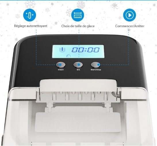 Ice Cube Maker 12KG/24H 2 Ice Cubes Sizes 2.1L Tank 9pcs in 7 Minutes