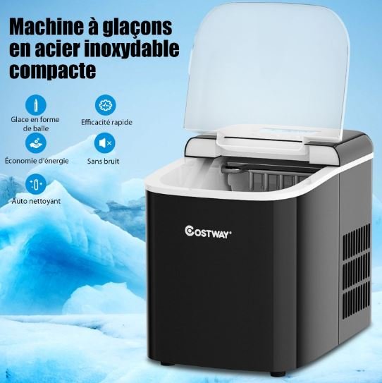 Ice Cube Maker 12KG/24H 2 Ice Cubes Sizes 2.1L Tank 9pcs in 7 Minutes