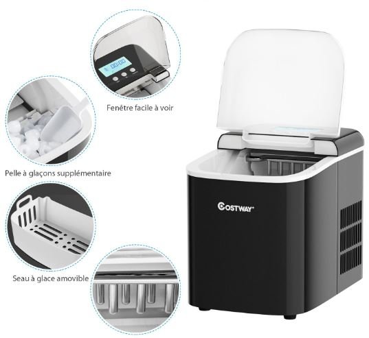 Ice Cube Maker 12KG/24H 2 Ice Cubes Sizes 2.1L Tank 9pcs in 7 Minutes