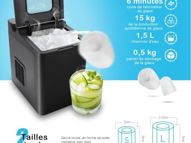 Ice Maker Machine 15 kg/Day 9 Ice Cubes/6 Minute Automatic Cleaning Ice Cubes in 2 sizes