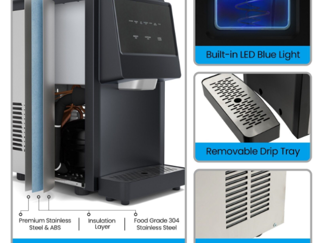 Nugget Ice Maker Machine 27kg/24h Self Dispensing Countertop Self-Cleaning LED Display