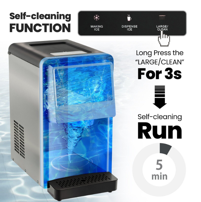 Nugget Ice Maker Machine 27kg/24h Self Dispensing Countertop Self-Cleaning LED Display