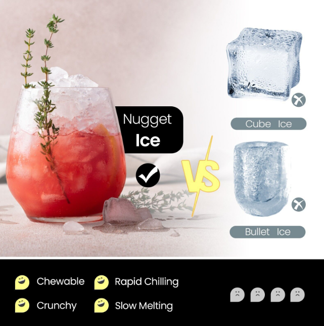 Nugget Ice Maker Machine 27kg/24h Self Dispensing Countertop Self-Cleaning LED Display