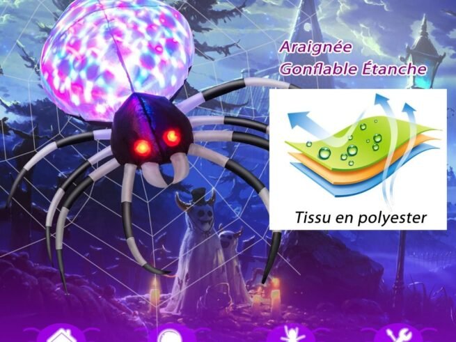 Halloween Inflatable Wall Spider with Multi-Colored Lights 105cm