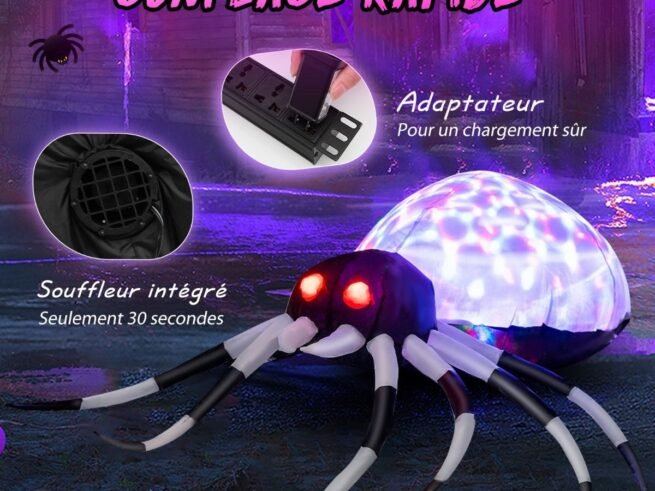 Halloween Inflatable Wall Spider with Multi-Colored Lights 105cm
