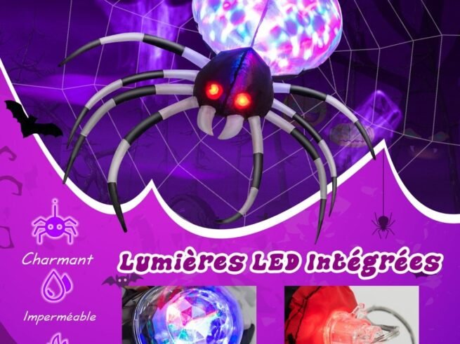 Halloween Inflatable Wall Spider with Multi-Colored Lights 105cm