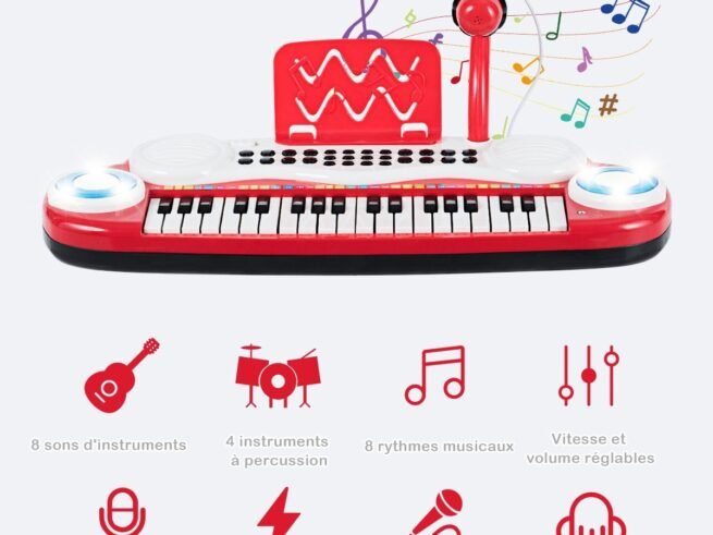 Electronic Piano Keyboard for Children 37 Keys Portable Rhythm Light Red