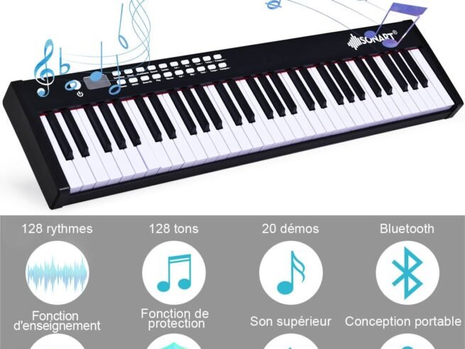 Portable Electric Piano Keyboard 61 Keys Bluetooth MIDI Sustain Pedal 2 Speakers