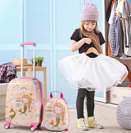 18" Children's Suitcase and 12" Backpack Hand Luggage with 4 Wheels