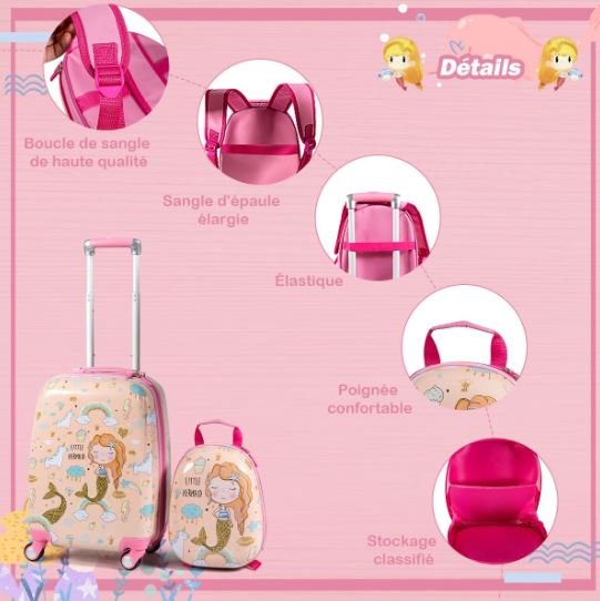 18" Children's Suitcase and 12" Backpack Hand Luggage with 4 Wheels