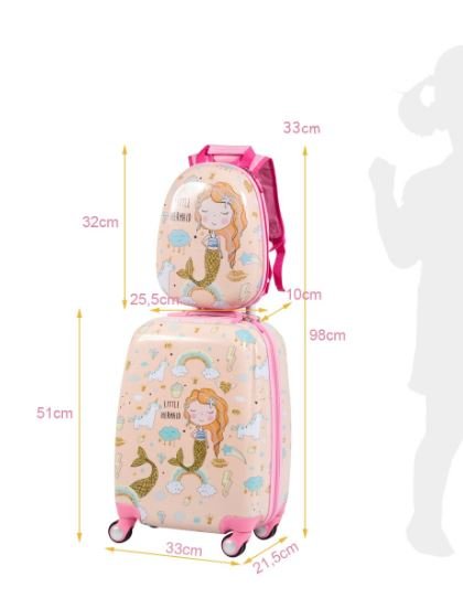 18" Children's Suitcase and 12" Backpack Hand Luggage with 4 Wheels
