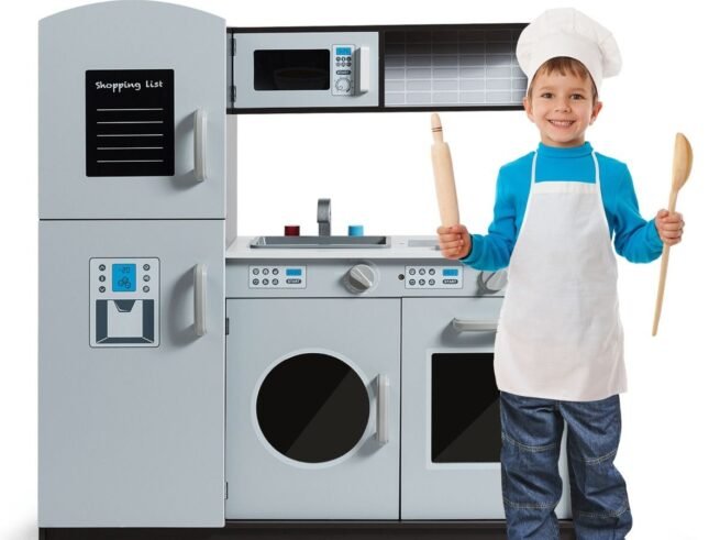 Wooden Children's Kitchen Sounds Real Toy Cooker Oven Microwave Refrigerator