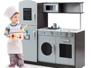 Wooden Children's Kitchen Sounds Real Toy Cooker Oven Microwave Refrigerator