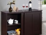 Buffet Kitchen Cabinet in MDF 2 Storage Shelves Sliding Doors Brown
