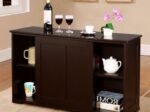 Buffet Kitchen Cabinet in MDF 2 Storage Shelves Sliding Doors Brown
