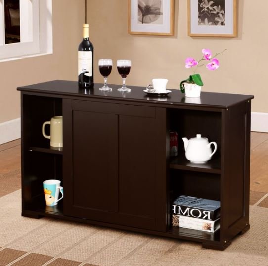 Buffet Kitchen Cabinet in MDF 2 Storage Shelves Sliding Doors Brown