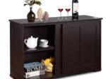 Buffet Kitchen Cabinet in MDF 2 Storage Shelves Sliding Doors Brown