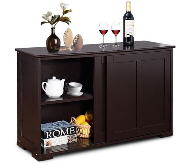 Buffet Kitchen Cabinet in MDF 2 Storage Shelves Sliding Doors Brown