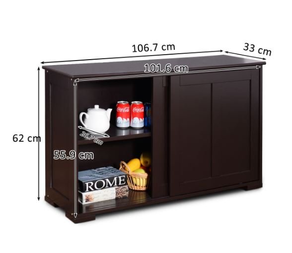 Buffet Kitchen Cabinet in MDF 2 Storage Shelves Sliding Doors Brown