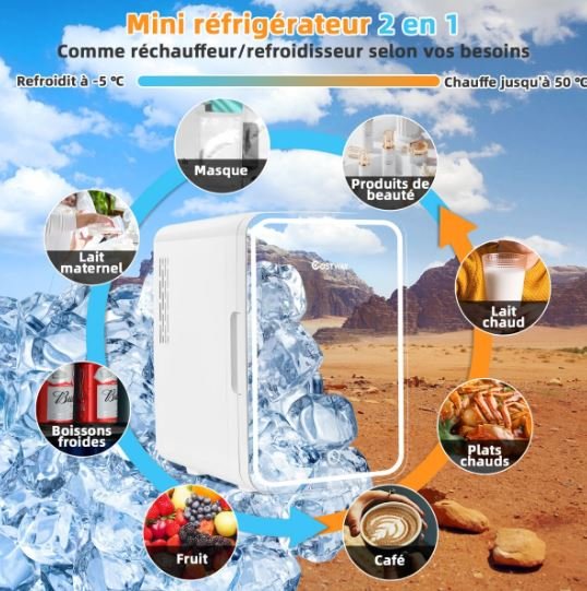 Mini Portable Makeup Fridge 10L LED Mirror Hot and Cold Mode