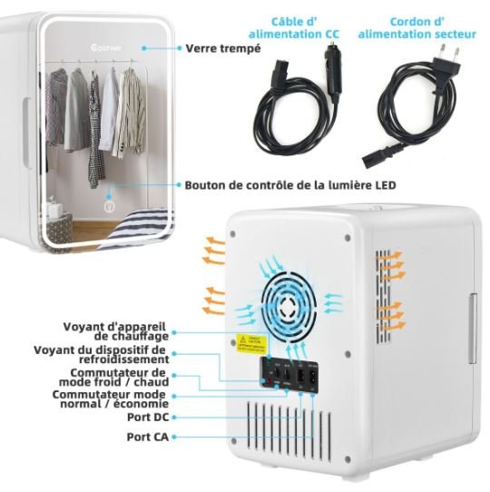Mini Portable Makeup Fridge 10L LED Mirror Hot and Cold Mode