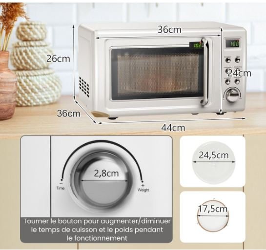 Microwave 20 L 700 W Retro Style 5 Levels 8 Menus 1H Timer