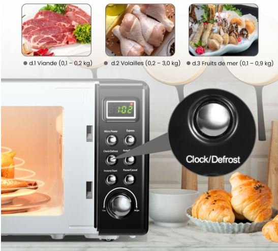 Microwave 20 L 700 W Retro Style 5 Levels 8 Menus Intelligent LED 1H Timer