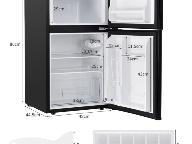 Compact Mini Fridge 90 L Separate Freezer with 2 Door Black