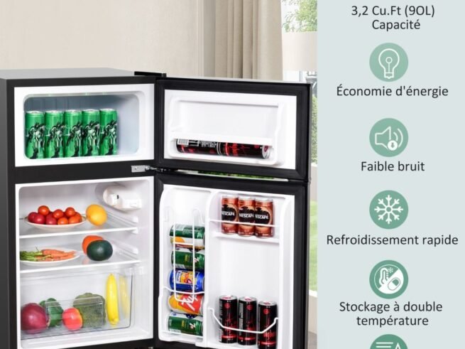 Compact Mini Fridge 90 L Separate Freezer with 2 Door Black