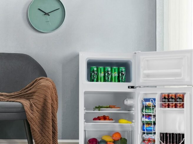 Compact Mini Fridge 90 L Separate Freezer with 2 Door White Color