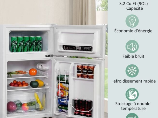 Compact Mini Fridge 90 L Separate Freezer with 2 Door White Color
