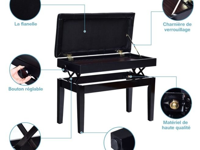 Solid Wood Piano Stool/Bench Height Adjustable Storage Box