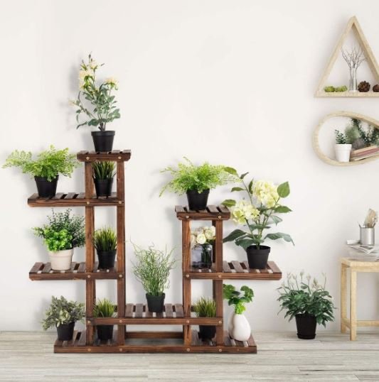 Flower Shelf Plant Pot Holder 6 Tier Fir Wood Storage 119 x 25 x 96 CM