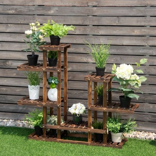 Flower Shelf Plant Pot Holder 6 Tier Fir Wood Storage 119 x 25 x 96 CM