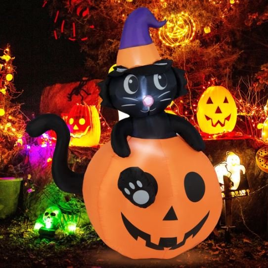 Inflatable Halloween Pumpkin Black Cat Decoration LED Lights 150 cm