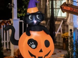 Inflatable Halloween Pumpkin Black Cat Decoration LED Lights 150 cm