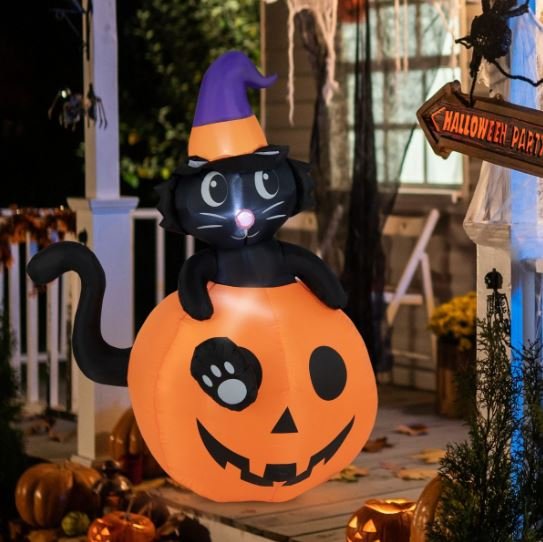 Inflatable Halloween Pumpkin Black Cat Decoration LED Lights 150 cm