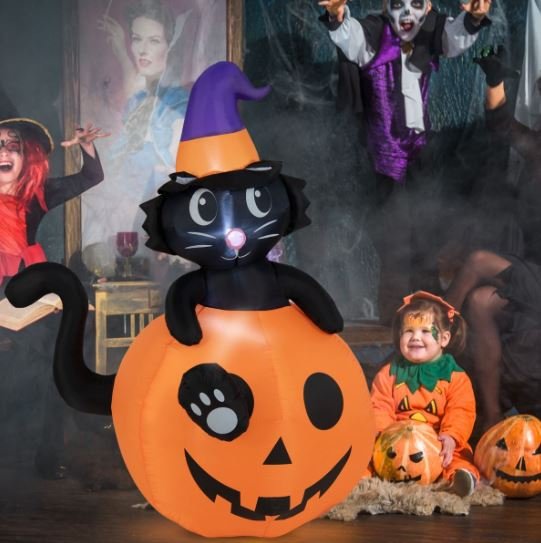 Inflatable Halloween Pumpkin Black Cat Decoration LED Lights 150 cm