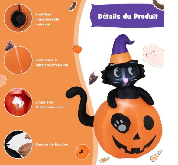 Inflatable Halloween Pumpkin Black Cat Decoration LED Lights 150 cm