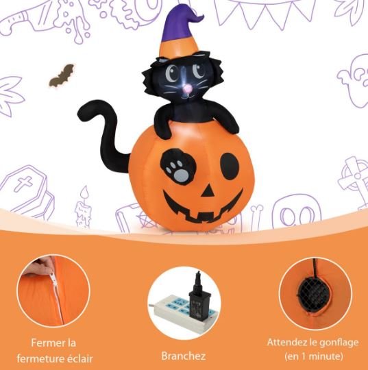 Inflatable Halloween Pumpkin Black Cat Decoration LED Lights 150 cm