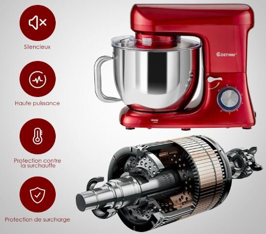 Food Processor Stand Mixer 1400W 6 Speeds 7 Liters Steel Bowl